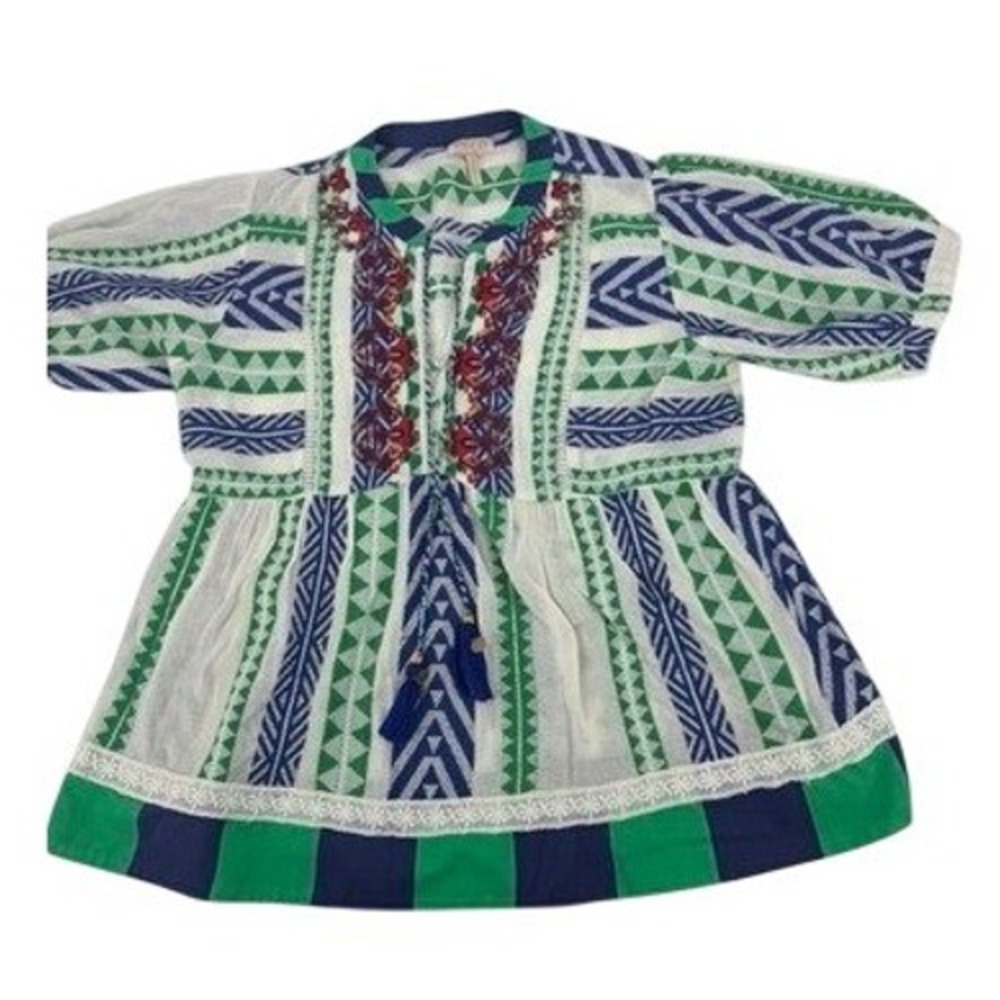 Anthropologie Verb by Pallavi Singhee Blouse Womens L  Boho Embroidered Tassel
